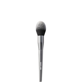 Haus Labs Tapered Powder Brush with fluffy grey-tipped bristles and slim silver metallic handle