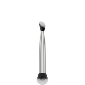 Haus Labs Dual-Ended Multi-Purpose Brush with silver handle, angled and rounded black and white bristle heads