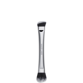 Haus Labs Dual-Ended Precision Sculpting Brush with angled and fluffy brush heads, silver metallic handle