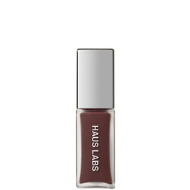 Haus Labs PhD Hybrid Lip Glaze Plumping Gloss in Cocoa, deep brown lip gloss in a glass bottle with silver cap