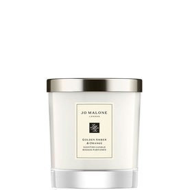 Jo Malone London Golden Amber & Orange Classic Candle in white glass vessel with silver lid