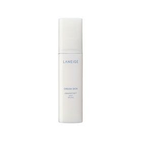 Laneige Cream Skin Toner Mist in a white pump bottle with light blue text detailing on a white background.