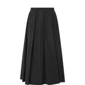 Max Mara Weekend black midi skirt with pleated A-line silhouette and elasticated waistband, polyester-cotton blend