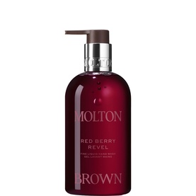 Molton Brown Red Berry Revel Fine Liquid Hand Wash in deep red pump bottle with silver dispenser