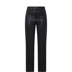Paige slim jeans in Black Fog Luxe Coating, high-rise waist, straight leg silhouette with five-pocket styling and coated finish
