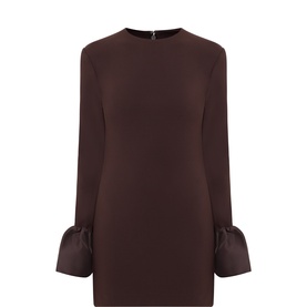 Rotate mole long-sleeve mini dress with statement satin bow cuffs and crew neck, in stretch polyester fabric