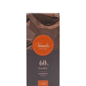 Venchi 60% Dark Amabile chocolate bar in brown packaging with orange branded label, 100g