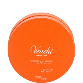 Venchi Beauty All orange circular gift tin with white logo and decorative motif, suitable for chocolate gifting