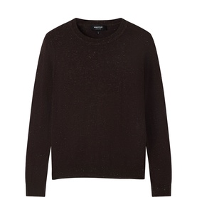 Whistles brown crew neck knit sweater with long sleeves and relaxed fit, featuring subtle flecked texture throughout