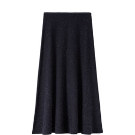 Whistles black knit midi skirt with A-line silhouette and elasticated waistband