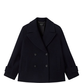 Whistles blue double-breasted wool-blend pea coat with wide lapels and cuffed sleeves, no model