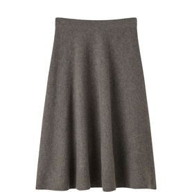 Whistles midi A-line skirt in beige, flared silhouette with elasticated waistband, lightweight knit fabric