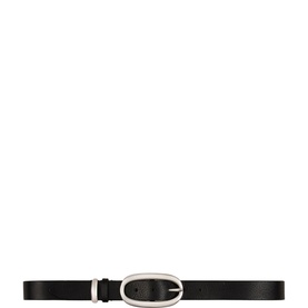 Bash black leather belt with oval silver-tone buckle, slim strap silhouette