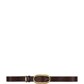 Bash brown leather belt with oval gold-tone buckle, slim strap with single keeper loop