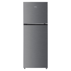 Belling 55cm Total No Frost Fridge Freezer in silver, top freezer and bottom fridge compartment, brushed finish front doors