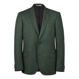 Magee 1866 green herringbone wool blazer with notch lapel, two-button front, and flap pockets