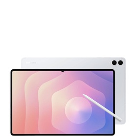 Samsung Galaxy Tab S11 Ultra WiFi 256GB in silver, shown front and back with S Pen stylus, pink gradient display visible on screen
