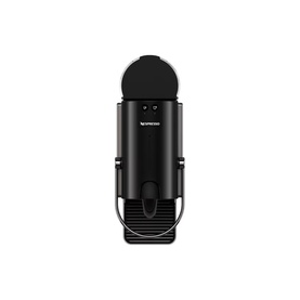 Krups Nespresso Pixie Titanium coffee machine in black, rear view showing compact upright design with capsule container