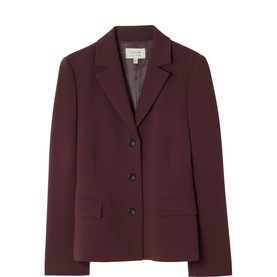 Jigsaw burgundy tailored blazer with notch lapels, three-button front fastening and flap pockets