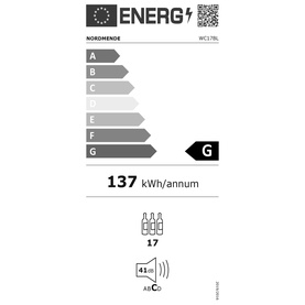 Nordmende 30cm Freestanding/Built In Wine Cooler Slim Black EU energy label, rated G, 137 kWh/annum, 17 bottle capacity
