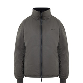 Tala reversible jacket in Black/Dark Olive, high funnel neck, zip fastening, padded silhouette with ribbed cuffs