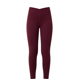 Tala burgundy leggings with crossover waistband and side pockets, full-length style in smooth stretch fabric