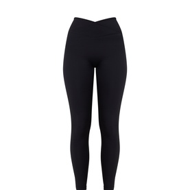 Tala leggings in Shadow Black with crossover waistband, full-length fit, in stretch nylon-elastane fabric
