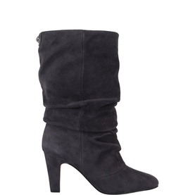 Kurt Geiger London grey suede slouch knee-high boots with block heel and round toe, no model