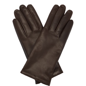 Gala Gloves chocolate leather gloves with smooth finish and slim silhouette, no lining visible at cuff edge