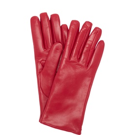 Gala Gloves deep red nappa leather gloves with smooth finish and cashmere-wool blend lining, shown flat against white background