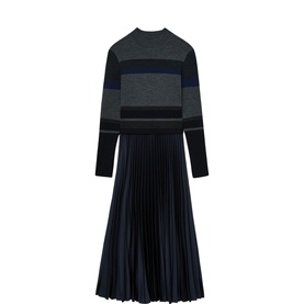 Carla Striped Knitted Pleated Flared Dress