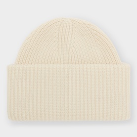 Selected Femme Silver Birch ribbed knit beanie hat with wide folded cuff, one size
