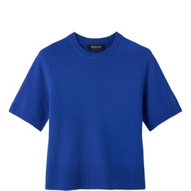 Whistles blue knitted short-sleeve crew neck jumper with ribbed cuffs and hem