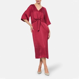 Aibhe Satin Tie Front Flared Dress