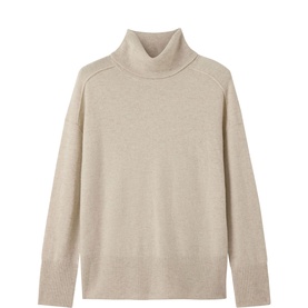 Whistles white turtleneck jumper with raglan sleeves and ribbed cuffs and hem, flatlay view