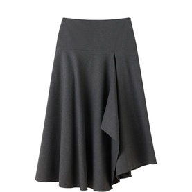 Whistles grey asymmetric midi skirt with high waistband and draped ruffle panel detail