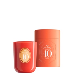 Sol De Janeiro Cheirosa 40 Candle in coral red glass vessel with matching cylindrical gift box