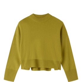 Whistles cropped mock-neck knit jumper in white, long sleeves, ribbed cuffs, hem and collar detail