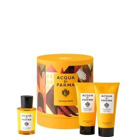 Acqua Di Parma Buongiorno Fragrance Gift Set with printed yellow gift box, cologne bottle and two body care tubes