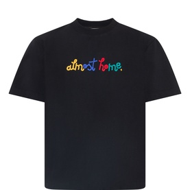 Almost Home T-Shirt in Porto Black, relaxed fit with multicoloured embroidered cursive logo to chest, crew neck