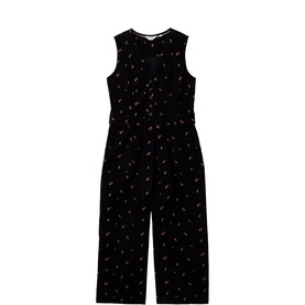 White Stuff black multi floral print sleeveless culotte jumpsuit with button front detail and wide-leg cropped trousers
