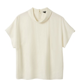 Whistles cream mock-neck short-sleeve top with zip back detail, relaxed fit in smooth fabric