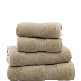 Deyongs Plain Biscuit towel set, four folded towels stacked in two bath and two hand towel sizes