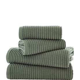 Deyongs green ribbed cotton towels set of four, stacked, including bath towels and hand towels