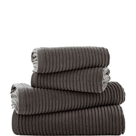 Deyongs Plain Steel ribbed towel set of four, stacked in two bath towels and two smaller towels, dark grey tone