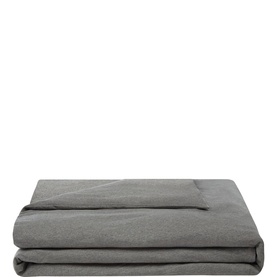 Slouchie grey duvet, neatly folded, showing textured fabric with a soft, casual finish