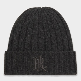 Lauren cable-knit beanie in Onyx Heather with ribbed cuff and tonal embroidered RL monogram logo