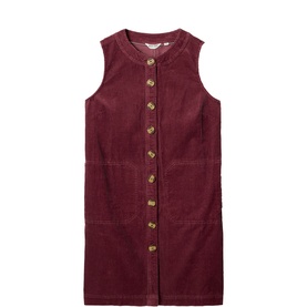 White Stuff women's dress in dusty pink corduroy, sleeveless, button-through front, round neck, side pockets
