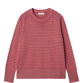 Red and grey marl stripe knit crew neck sweater with ribbed cuffs and hem, long sleeves
