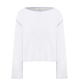 American Vintage knitwear in Polaire Chine, relaxed boxy silhouette with wide boat neck, long sleeves and contrast blue seam detail